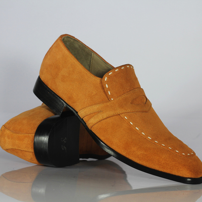 Men's tan shoes, men's penny loafers suede shoes. - Thumbnail 2