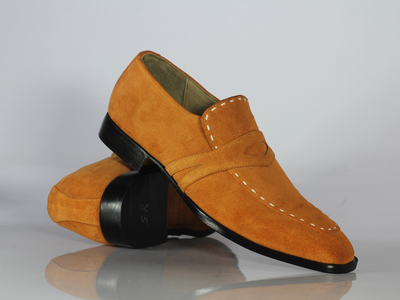Men's Tan Shoes, Men's Penny Loafers Suede Shoes.