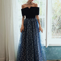 Blue tulle sequins long prom dress formal dress - Thumbnail 3