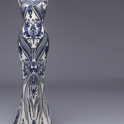 Elegant blue sequined evening dress - Thumbnail 4