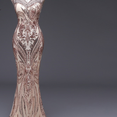 Elegant sequined gold evening dress - Thumbnail 5