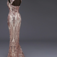 Elegant Sequined Gold Evening Dress - Thumbnail 2
