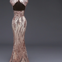 Elegant Sequined Gold Evening Dress - Thumbnail 3