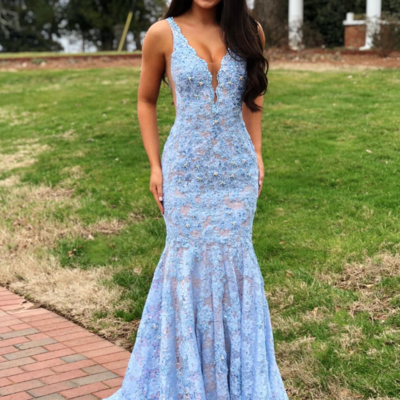 Gorgeous mermaid blue lace prom dress,sexy evening dress - Thumbnail 5