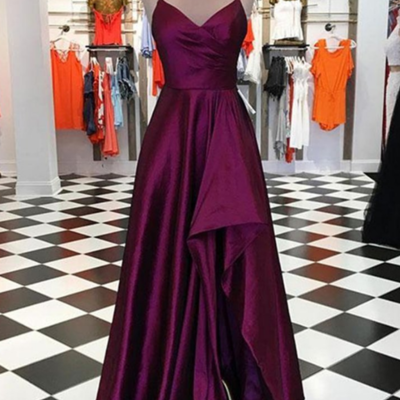 Beauty a line v neck long purple prom dress ,party dress - Thumbnail 4