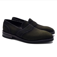 Handmade Green Suede Moccasin Dress shoes, Penny Loafers Slip On shoes - Thumbnail 4