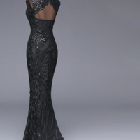 Elegant Long Black Sequined Evening Dress - Thumbnail 2