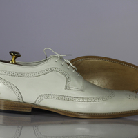 Men's Wing Tip Shoes, Men's White Leather Shoes. - Thumbnail 1