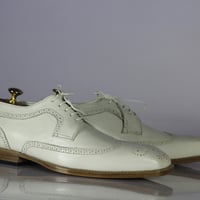 Men's Wing Tip Shoes, Men's White Leather Shoes. - Thumbnail 2