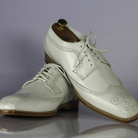 Men's Wing Tip Shoes, Men's White Leather Shoes. - Thumbnail 3