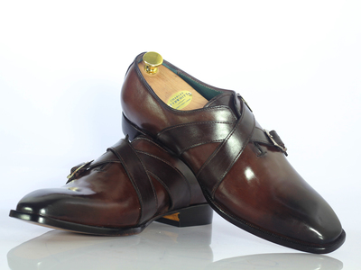 Men's Brown Double Monk Leather Shoes.