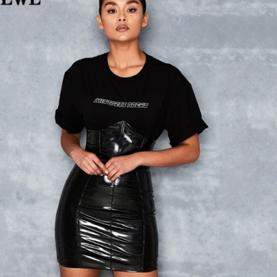 Pu leather black high waist skirt - Thumbnail 3