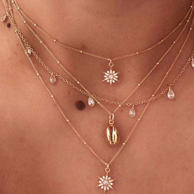 Gold Layered Shell Pendant Charmed Necklace