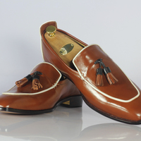 Men's Brown Tussles Leather Loafers. - Thumbnail 1