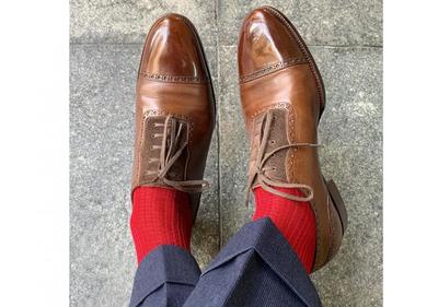 Handmade Cap Toe Brogue Lace Up Type Brown Leather Suede Stylish Shoes Men's