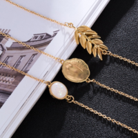 Vintage Gold Leaf Charmed Bracelet Set - Thumbnail 2