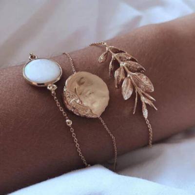 Vintage gold leaf charmed bracelet set - Thumbnail 4
