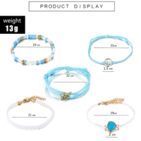 Boho Blue Beaded Charm Bracelet Set - Thumbnail 1