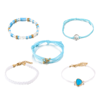 Boho Blue Beaded Charm Bracelet Set - Thumbnail 2