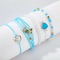 Boho Blue Beaded Charm Bracelet Set - Thumbnail 3