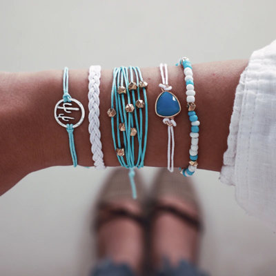 Boho blue beaded charm bracelet set - Thumbnail 1