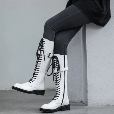 Stylish Leather Lace up Boots