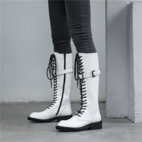 Stylish Leather Lace up Boots - Thumbnail 2