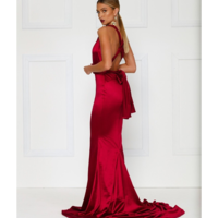 Elegant Backless Satin Party Dress - Thumbnail 1