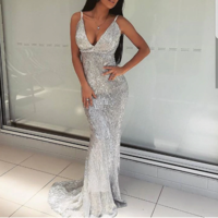 Open Back Sexy Sequined Long Party Dress in Silver and Gold - Thumbnail 3