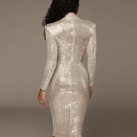 Silver Sequined Midi Dress - Thumbnail 1