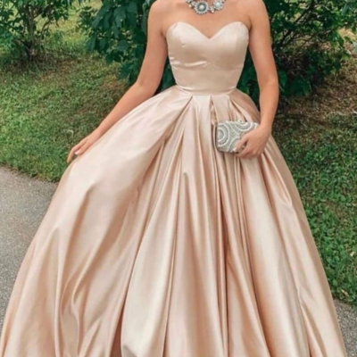 Strapless a line long champagne prom dresses ,formal dresses - Thumbnail 3