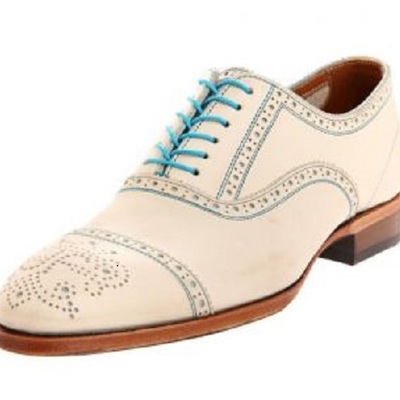 New handmade brogue lace up type white leather stylish shoes men's