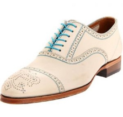New Handmade Brogue Lace Up Type White Leather Stylish Shoes Men's