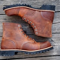 New Handmade tan brown ankle leather boots, Men lace up boots, Stylish casual ankle boot - Thumbnail 1