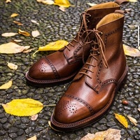  Handmade brown tan ankle leather boots, Men lace up boots, Stylish casual ankle boot - Thumbnail 1