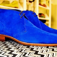  Blue Color Superior Suede Leather Party Wear High Ankle Chukka Boots - Thumbnail 1