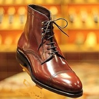 New Handmade Men’s Tan Ankle Wingtip Formal Casual Marching Military Boots - Thumbnail 1