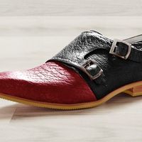 Handmade Men Black Red color double monk formal shoes, Men Monk shoes, Men dress shoes - Thumbnail 1