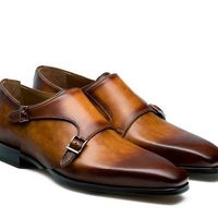 Handmade Men Tan color double monk formal shoes, Men Monk shoes, Men dress shoes - Thumbnail 1