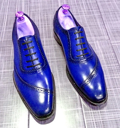Men's Blue Oxford Whole Cut Lace Up Luxury Genuine Leather Formal Dress Shoes