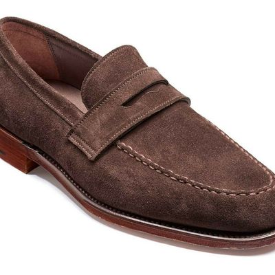 Made to order men brown penny loafer slip on suede genuine leather formal shoes