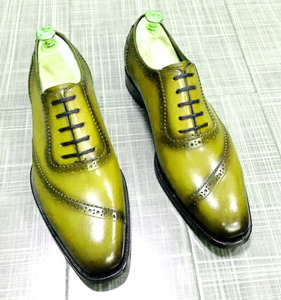 Men's Yellow Oxford Derby Whole Cut Laceup Leather Handmade Formal Dress Shoes