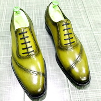 Men's Yellow Oxford Derby Whole Cut Laceup Leather Handmade Formal Dress Shoes - Thumbnail 4