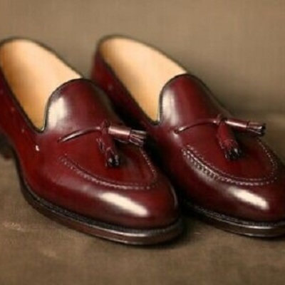 Men's maroon loafer tassels slips on party wear magnificent dress leather shoes