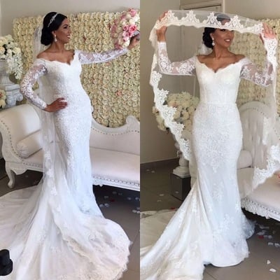 V neck mermaid wedding dresses bridal gowns with appliques - Thumbnail 4