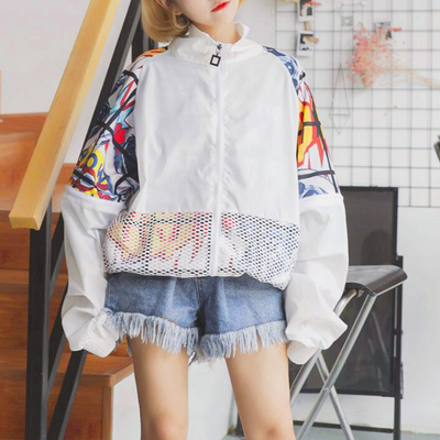 Graffiti letters embroidery patchwork color block coat