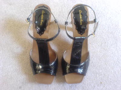 Faux Patent Leather Platform Open Toe Slingbacks Size 9
