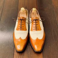 Handmade Men's Two Tone Wing Tip Brogue Dress Shoes, Real Leather Suede Shoes - Thumbnail 2
