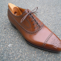 Elegant Brown Handmade Oxford Brough Shoes In Leather - Thumbnail 1