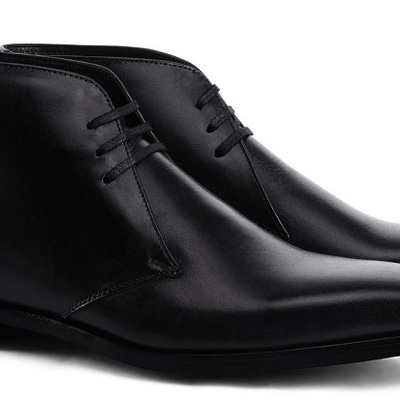 New men's black chukka high ankle premium quality formal dress real leather boots - Thumbnail 3
